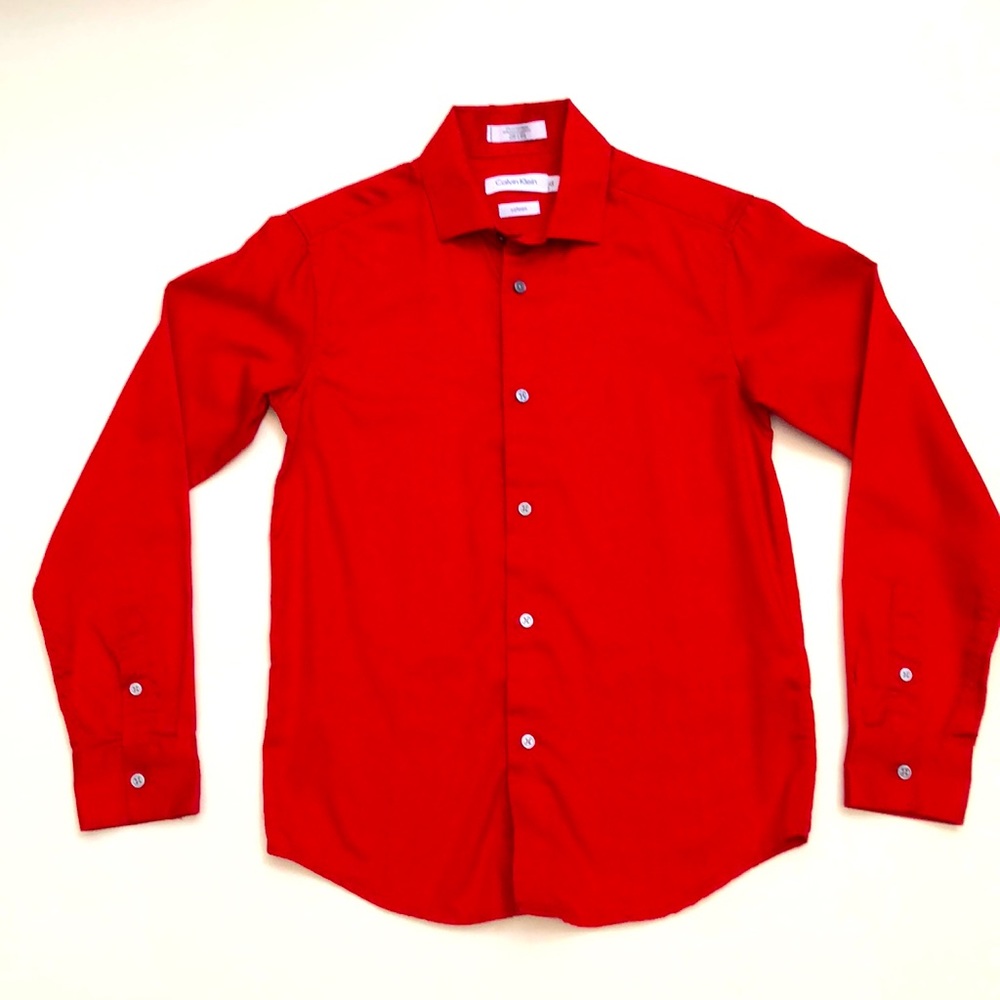 Calving Klein RED Sateen Long Sleeves Shirt Boys Size 12